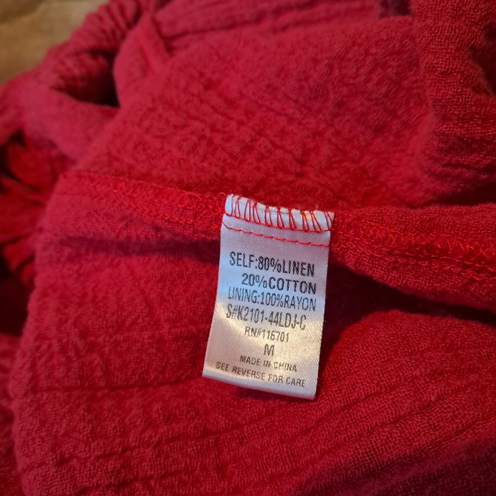 Karlie Red Flutter Sleeve Tiered Linen Cotton Mini Dress Medium - Picture 8 of 9